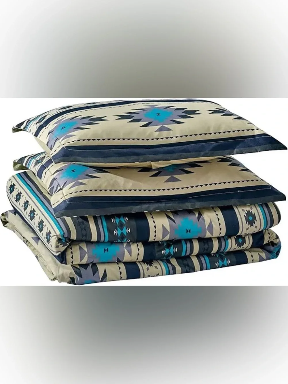 Southwest Stripe 3 piece cal king Comforter Set in Teal and Cream